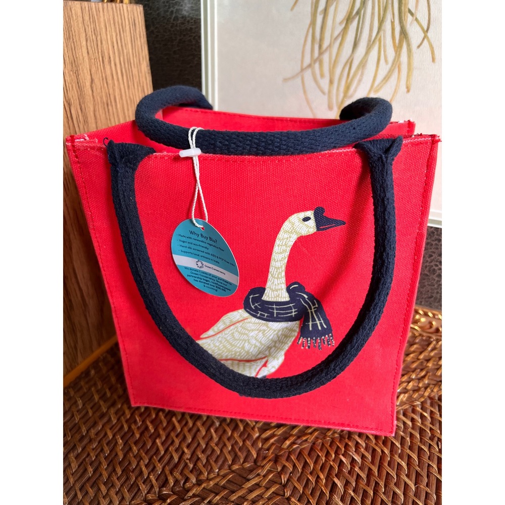 Rockflowerpaper Blu Gift Bag Red Goose with Scarf Eco-Friendly Reusable Tote